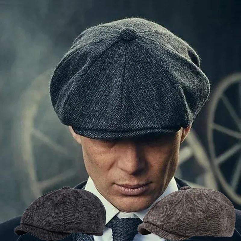 New Winter Retro British Men's Newsboy Hat Luxurious Uni Octagonal Flat Cap Urinal Cap Fashionable