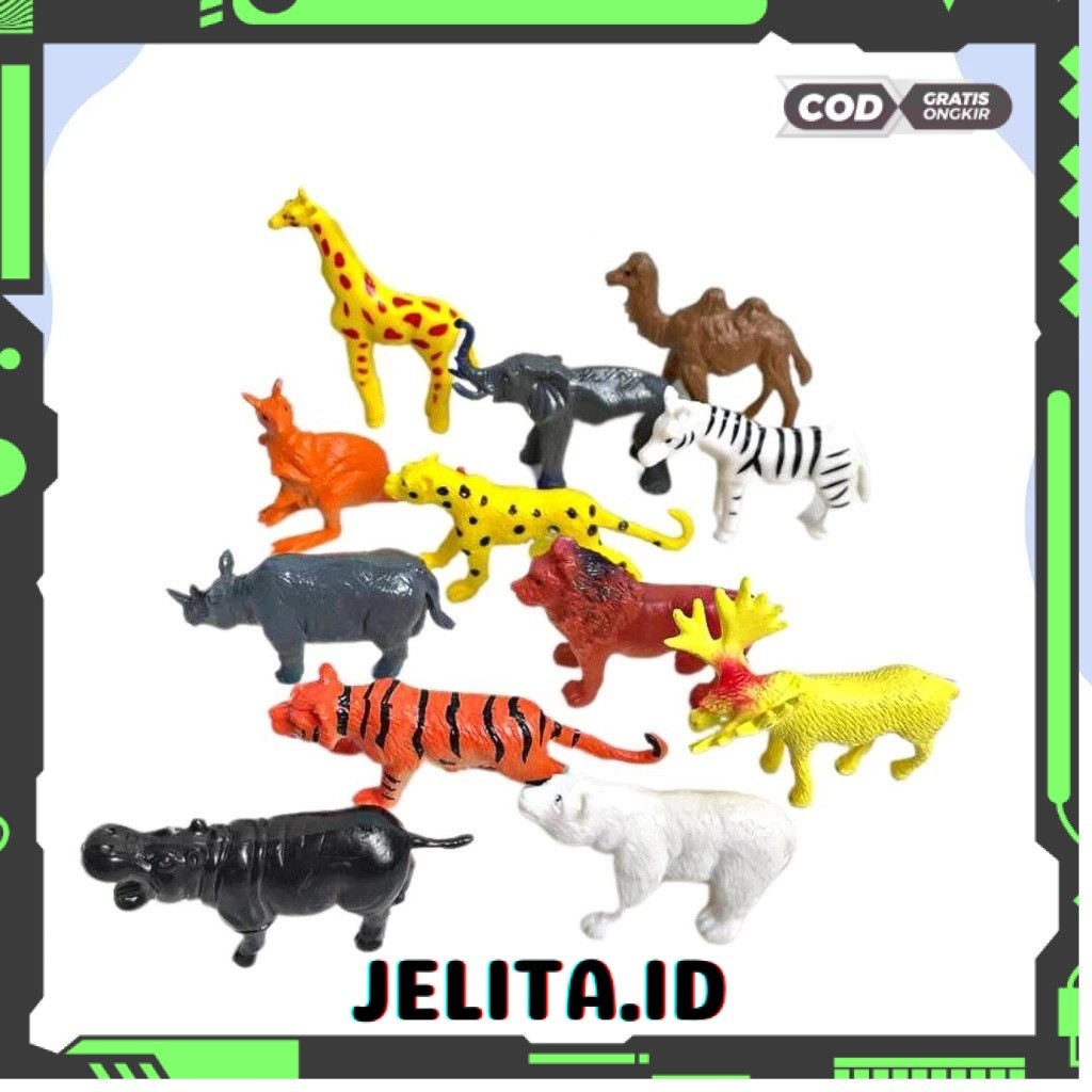 (RO) CBD MAINAN HEWAN KARET SET ISI 12 PCS  WILD ANIMALS / Mainan Hewan Karet / hewan miniatur zoo t