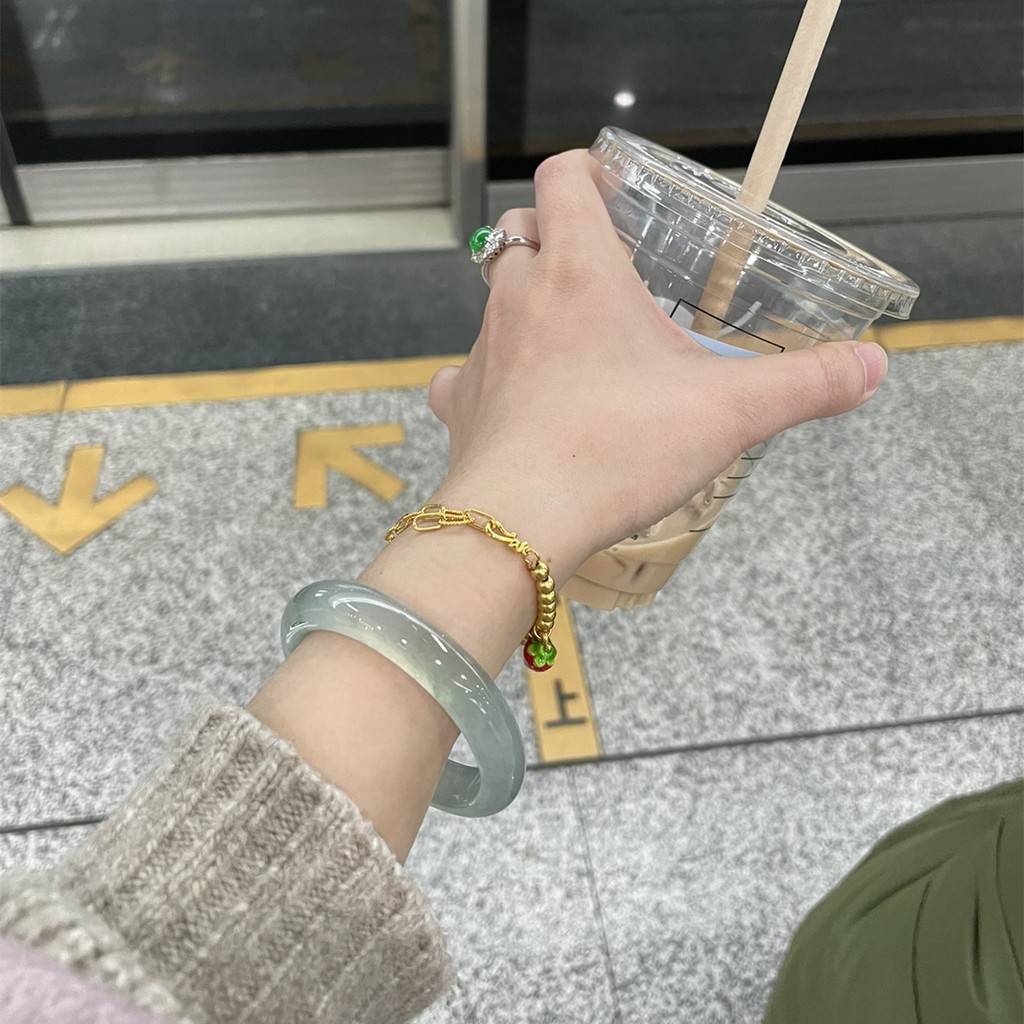 Gelang Giok Es Burma Alami untuk Wanita, Giok Putih dengan Motif Bunga, Gelang Giok Asli untuk Wanit