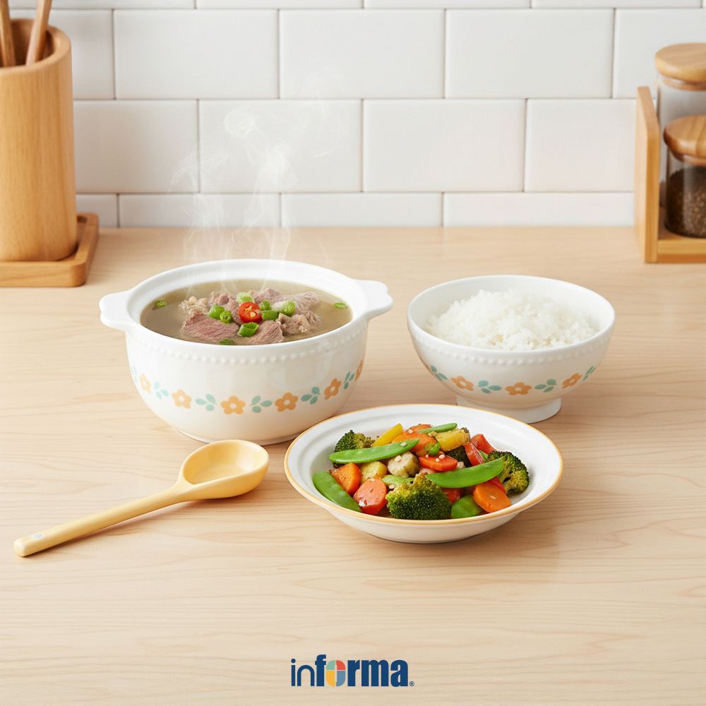 Informa Appetite Tetsu Set Mangkuk Saji Serbaguna & Sendok Flower - Oranye Mangkok Makanan Food Grad