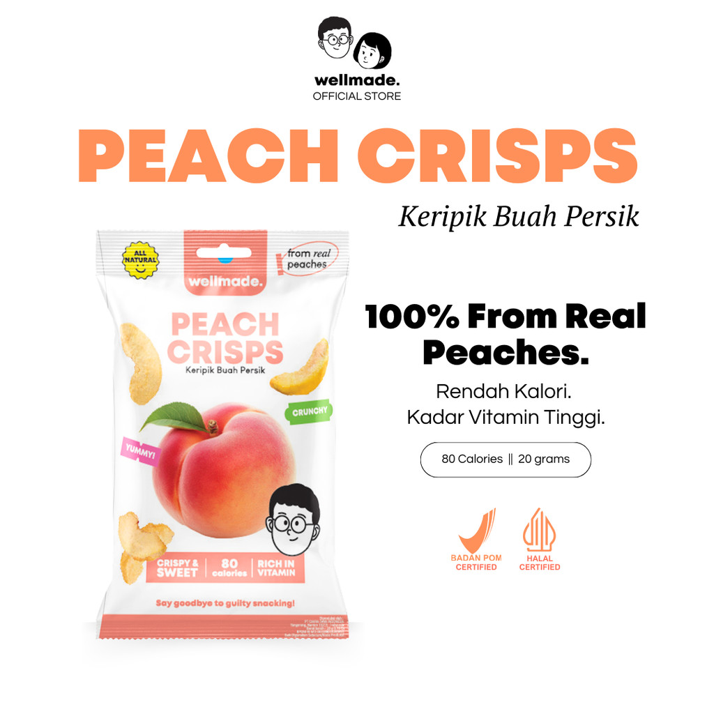 [Buah Kering] Wellmade Freeze-Dried Peach Crisps - Keripik Persik Rendah Kalori Camilan Sehat Snack 