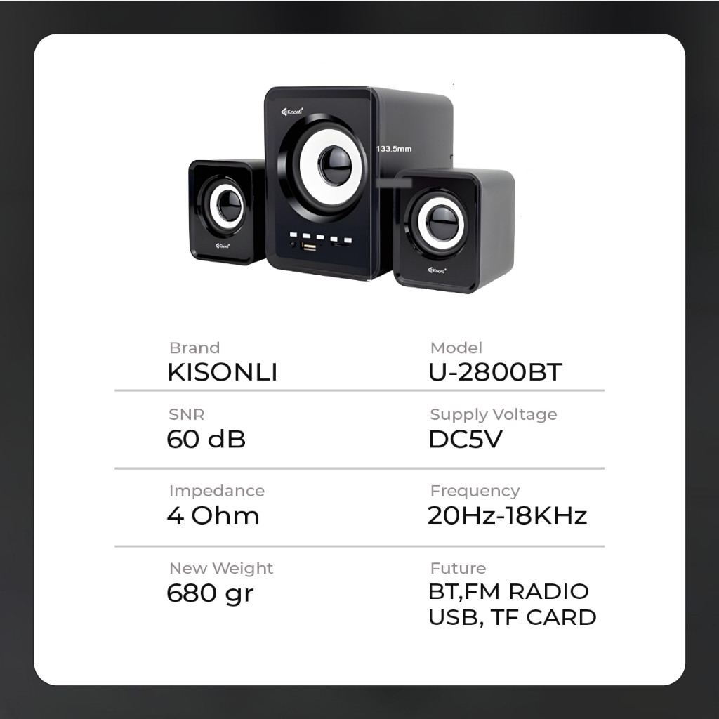 Speaker Aktif Bluetooth Kisonli U2800BT Bisa Radio, TF-Card, Flashdisk, Bluetooth Speaker