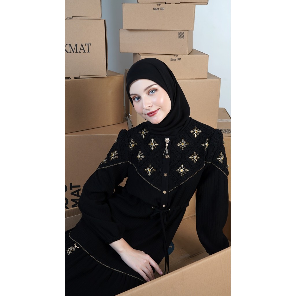 Hikmat Original Fashion D9523 - Abaya Hikmat  - Noerbutikmuslim - Gamis lebaran - Gamis Mewah - Gami