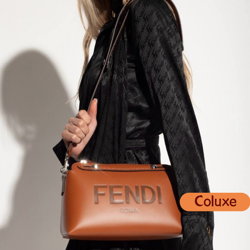 F E N D I By The Way BTW Small / Medium Leather Boston Bag with Hot Stamped Embossed Fendi Roma Logo