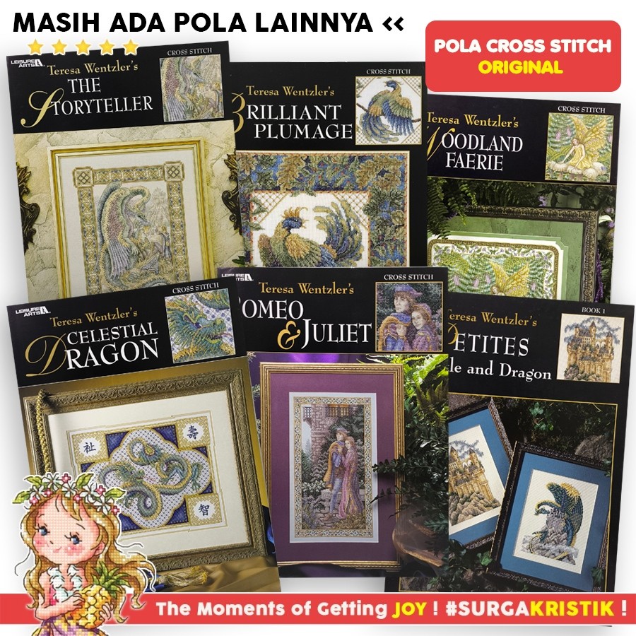 Buku Pola Kristik Strimin Cross Stitch Chart Craft Original Impor Motif Bunga Floral Fantasy Orienta