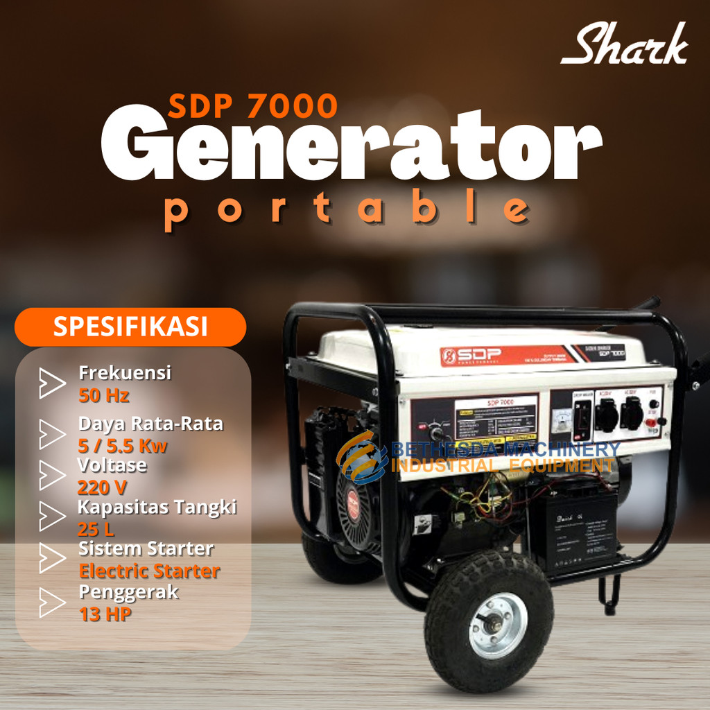 Genset Bensin 5000 Watt SHARK electric starter SDP 7000 1 Phase