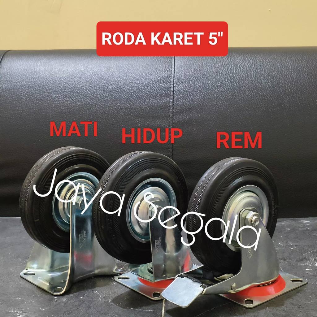 Roda troli 5 inch karet hitam Mati Hidup Rem Caster Kastor 5" Trolley