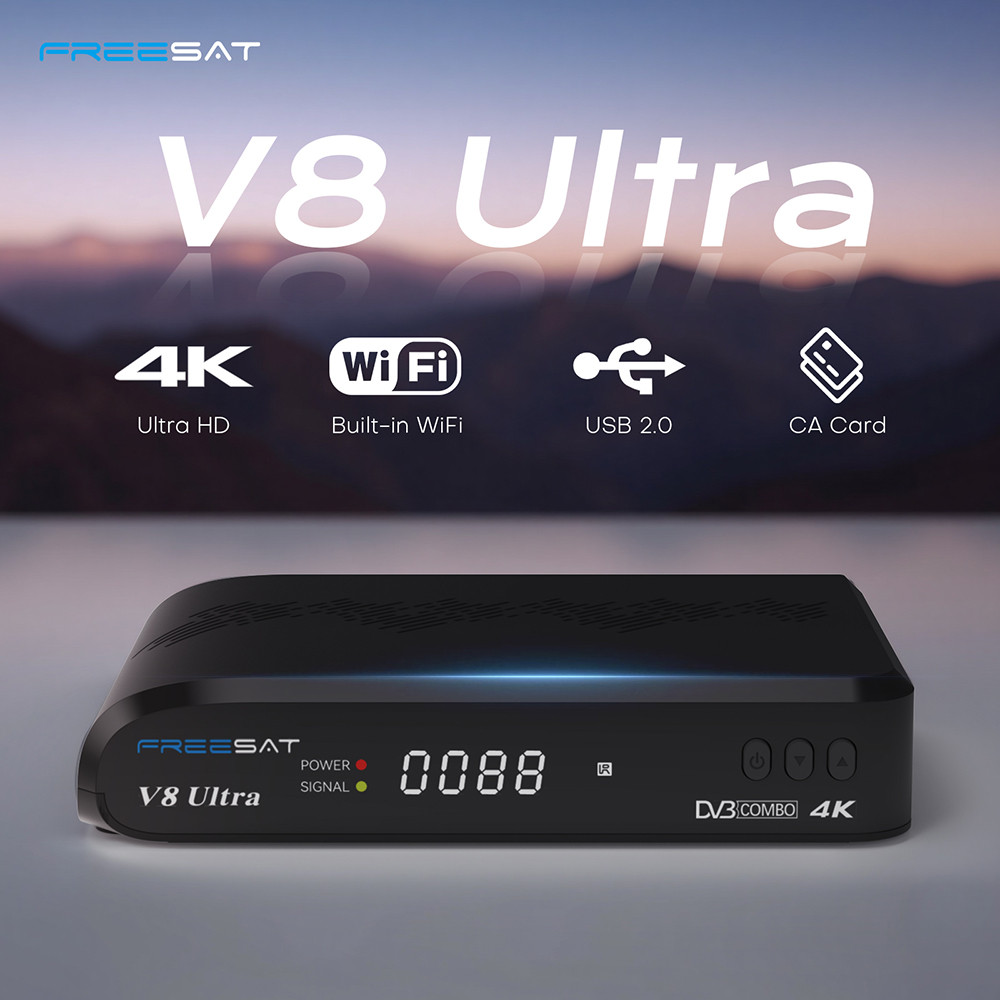 FREESAT V8 Ultra Satellite receiver,Support DVB-S2X/S2/S-T2/T+C +ISDBT+ATS-C PAL/NTSC format convers