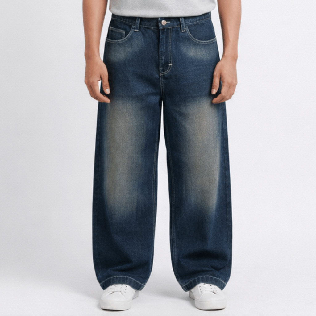 Celana Jeans Baggy Denim Tebal Oversize Baggy Loose Jeans Pria