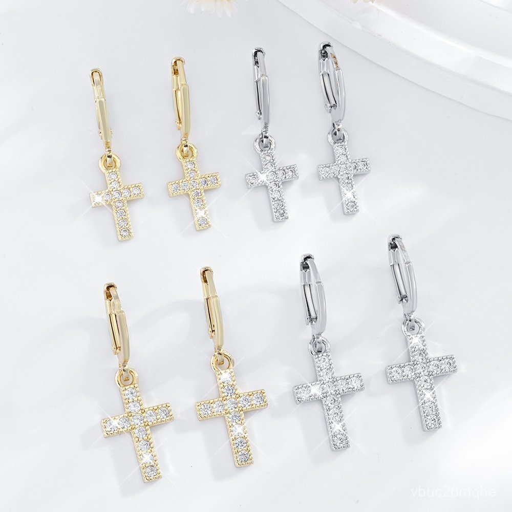 Anting Wanita Anting Juntai Salib Anting Dilapisi Emas Anti Karat Anting Wanita Bergaya