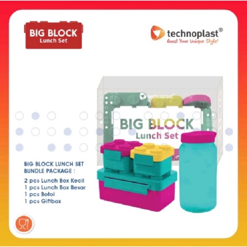 TECHNOPLAST BIG BLOCK LUNCH BOX SET / tempat makan block set + botol