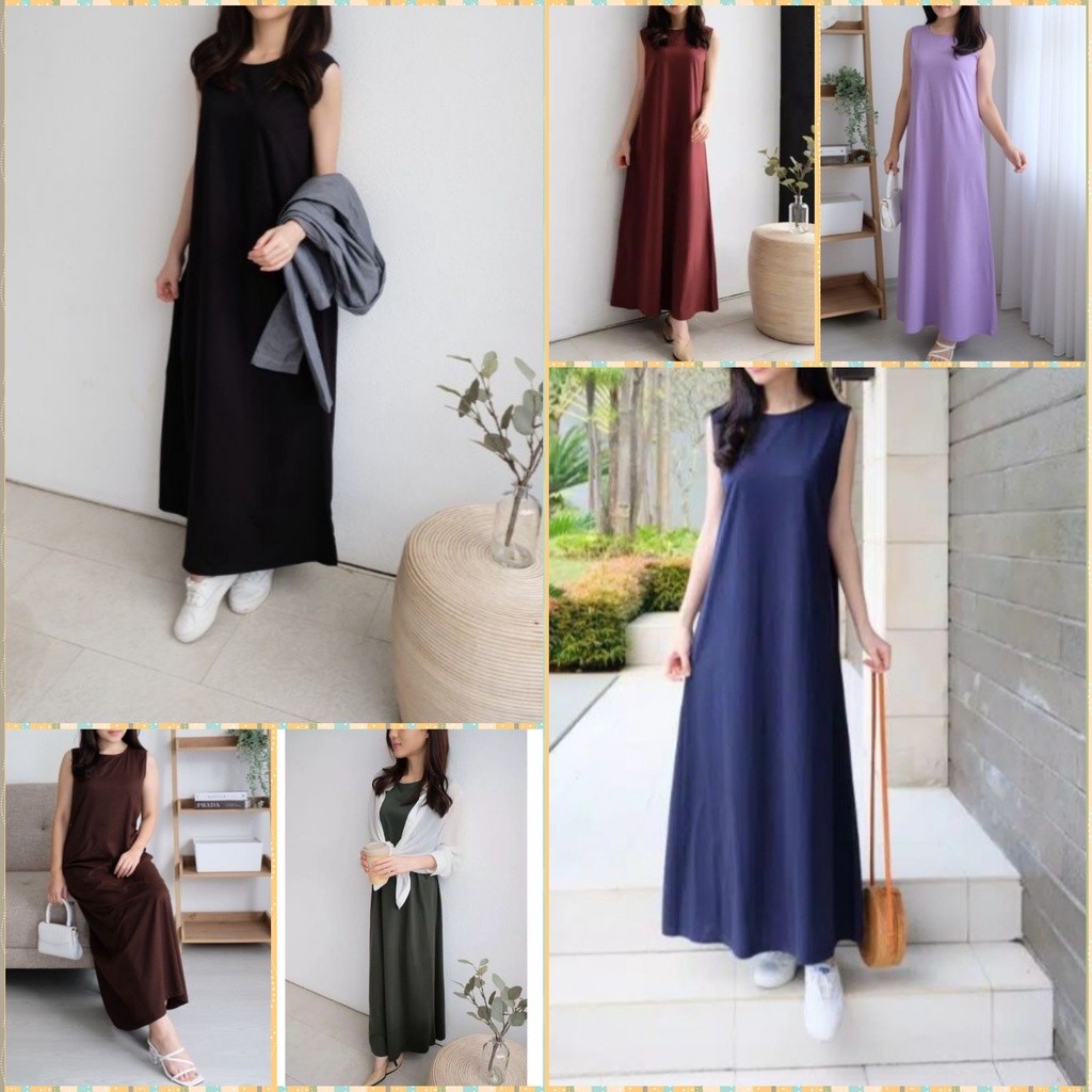 Inner Dress//Singlet Dress Tanpa Lengan//Inner Manset Bahan Knits Rajut/ inner dress Bumil
