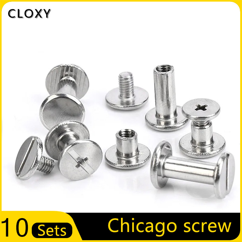 10 buah Sekrup Chicago Baja Tahan Karat, Sekrup Sabuk, Paku Keling Berlubang untuk Aksesori Pengikat