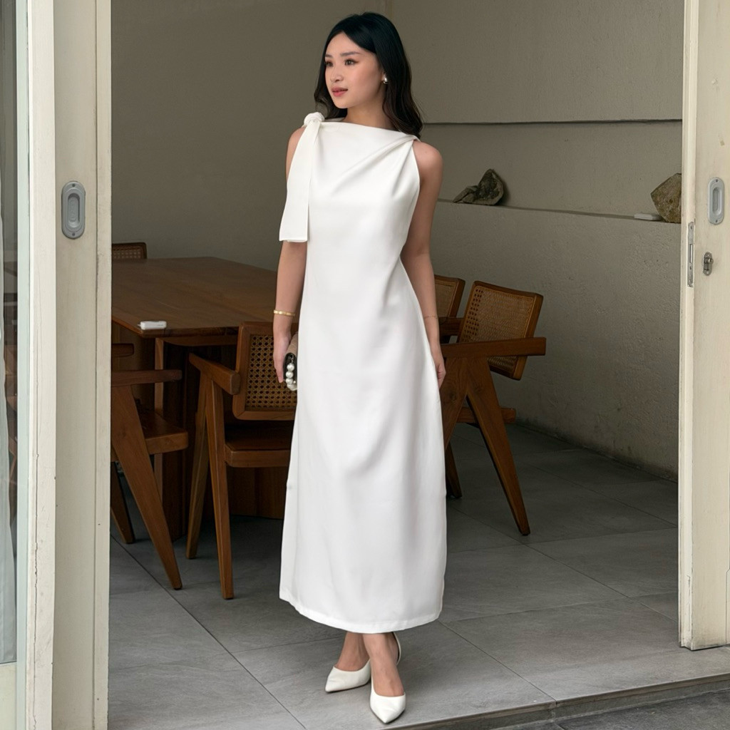 Casual Dress Satin Luna Maxi Long Dress Korea Elegan | Long Silk Dress | DN601