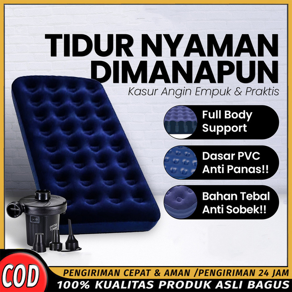 one Set Kasur Kasur Angin / Air Bed Double Kasur Angin Bestway Paket Kasur Angin Double Biru