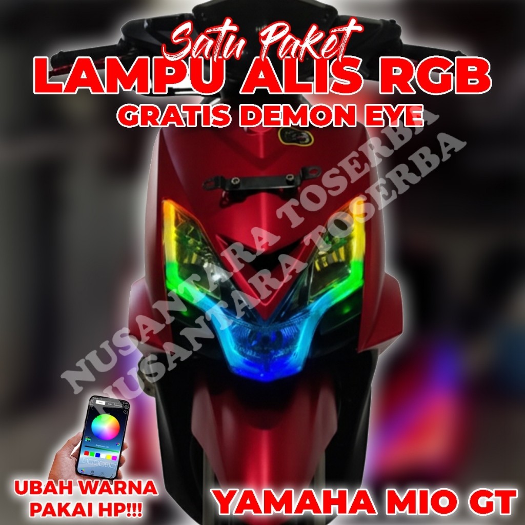 Lampu Alis Running RGB Bluetooth Motor Yamaha Mio GT Universal LED Waterproof Gratis Devil Eye Sepak