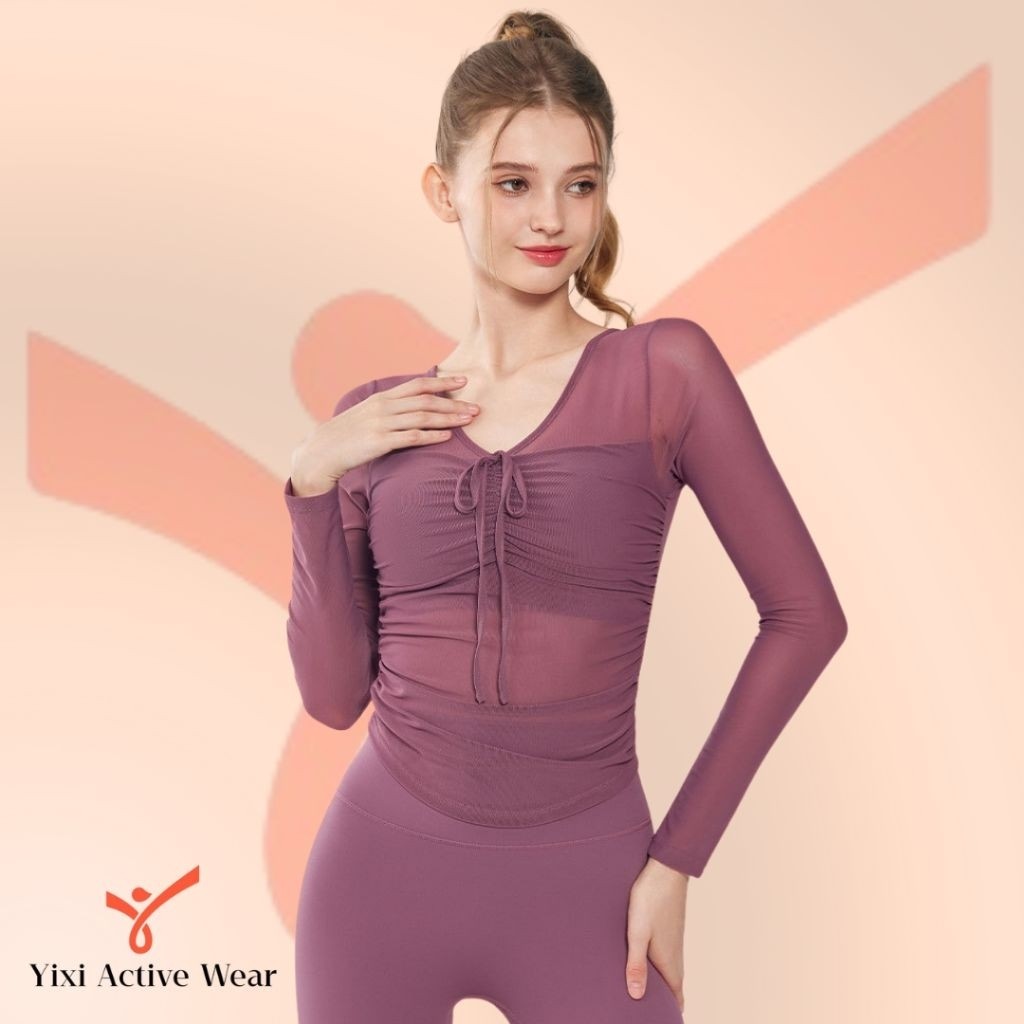 YIXI | Baju bra lengan panjang jaring fixed cup