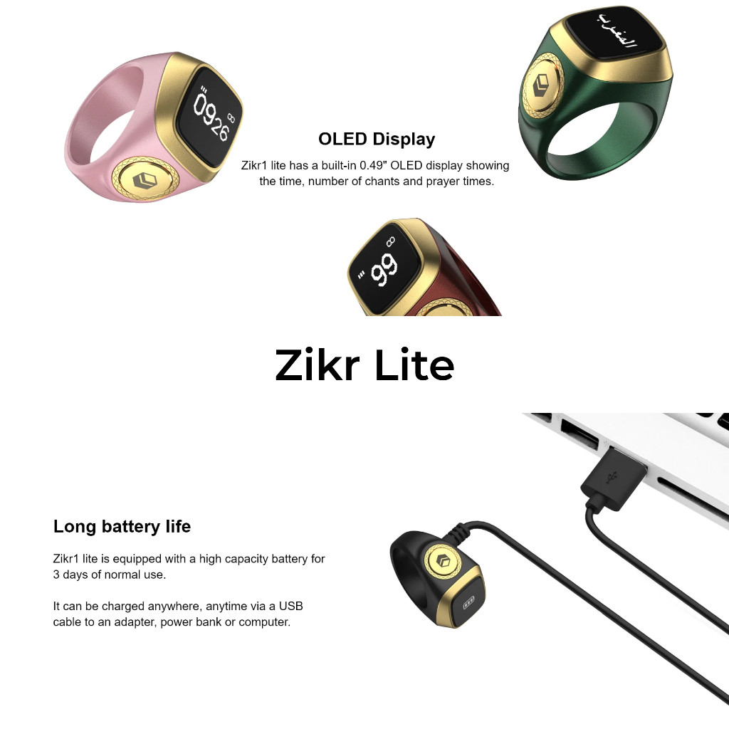 TergacoriQibla Zikr Ring Lite E01 Smart Tasbih Digital Hitung Zikir Harian Muslim Modern Baterai Tah