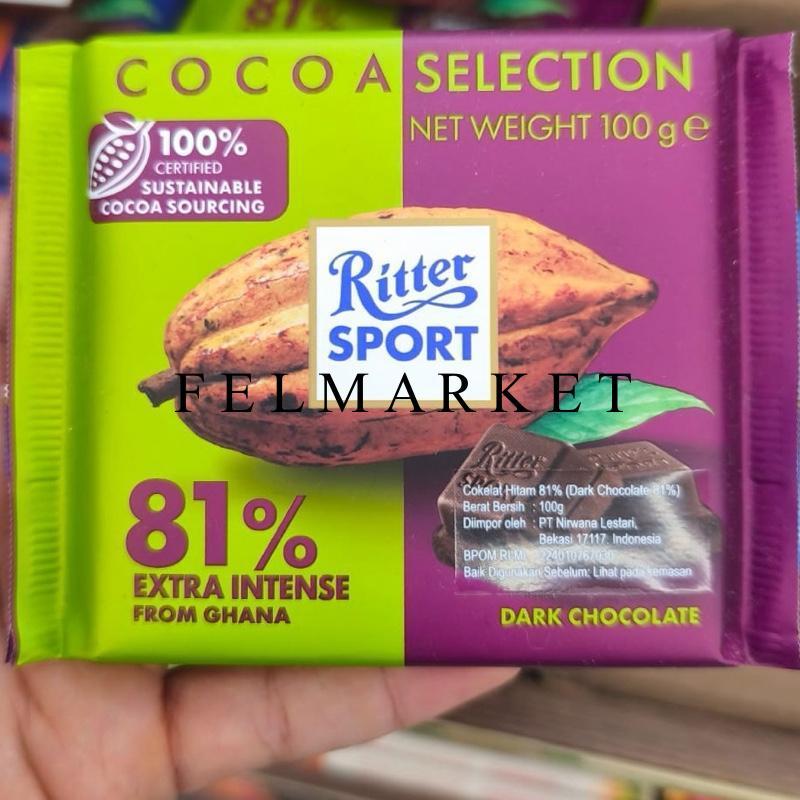 Ritter Sport  Cocoa Selection 81% Extra Itense Dark Chocolate / Cokelat Ritter / 100 gr