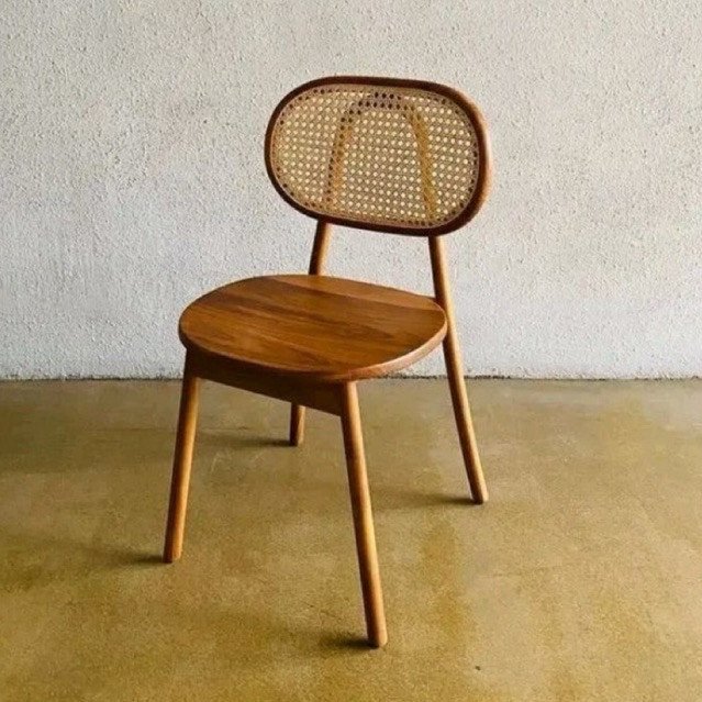 kursi cafe rotan kayu jati retro minamalis / kursi jepang rotan kayu jati kursi makan rotan kayu