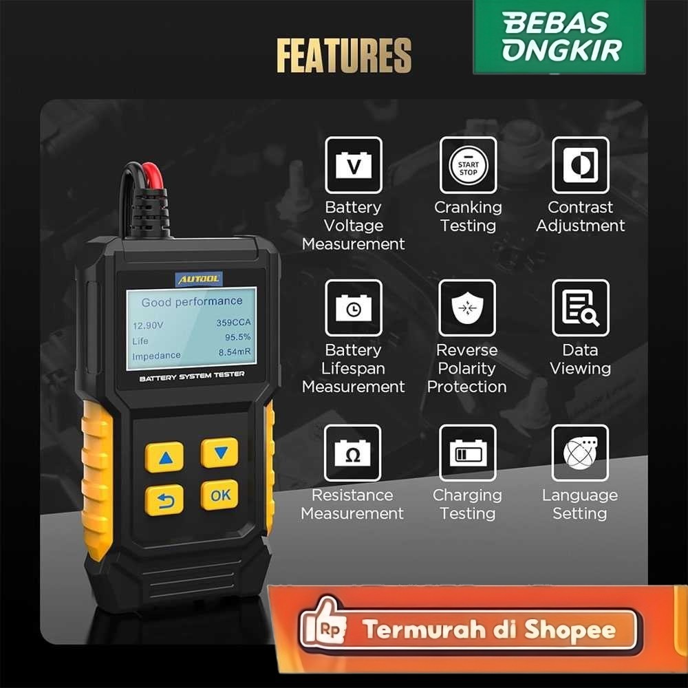 Tester Aki Mobil Motor 12V 2000CCA Autool Baterai Tester Aki Alat Tester Aki Mobil Motor