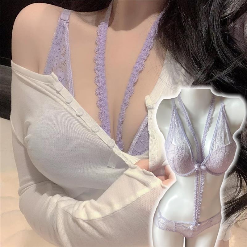 Forbidden Experience Hall COD  Set bra hallet, set lingerie, tanpa cup longgar, bra renda, gaya seks