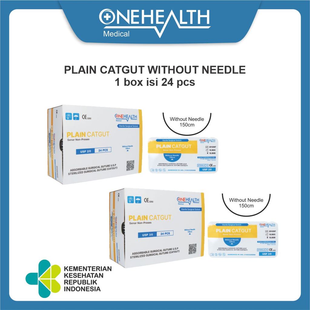 Onehealth  Benang Jahit Plain Catgut Suture Without Needle 150Cm Benang Operasi Luka Steril Tanpa Ja