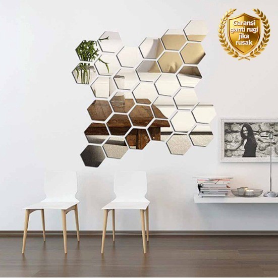 Cermin Tempel Dinding Hexagonal / Kaca Segi Enam Dekorasi Dinding ( 1 PC )