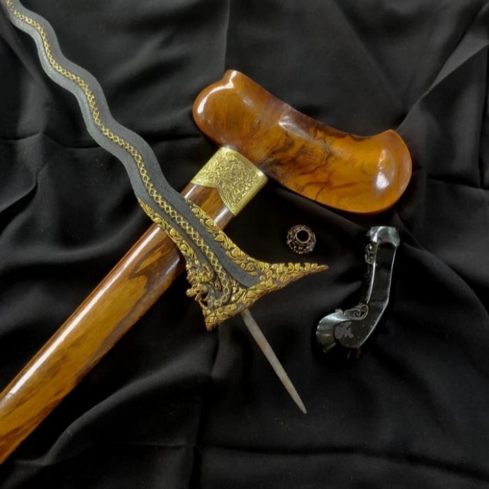 Keris Nogo Sosro Luk 9 Kinatah Emas Pamor Keleng Tangguh Cirebon Sepuh