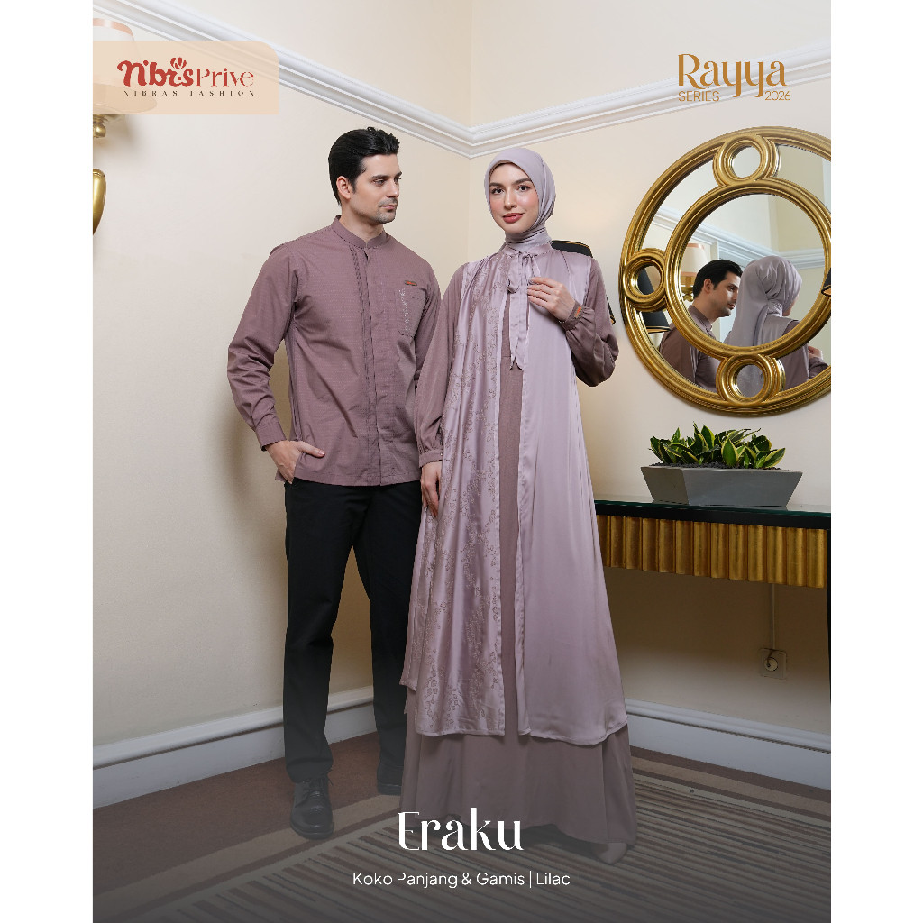 Couple Nibras Eraku Lilac NBRS Prive | Gamis & Midi Dress Wanita + Koko Pria Lengan Panjang/Pendek