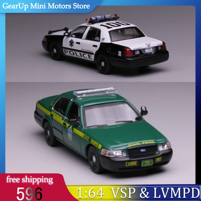 596 1:64 Diecast Alloy Police Vehicle Models Ford Crown Victoria Vermont State Police & Las Vegas Me