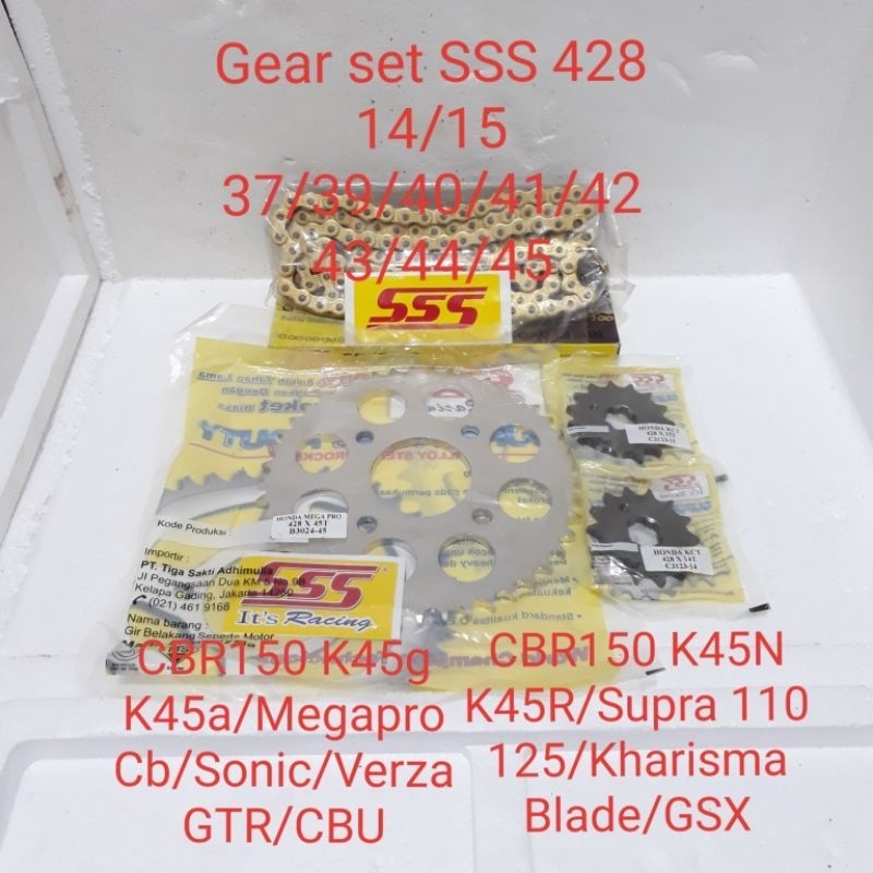 Gear set SSS Cbr 150R New Vixion R Cb 150 R15 V1 V2 V3 CBR150 facelift K45G K45N K45R Lokal k45 CBU 