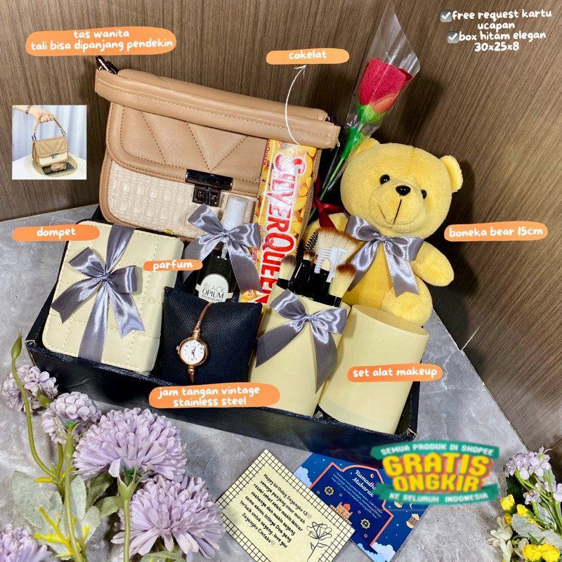 PAKET KADO LENGKAP SERBAGUNA HAMPERS WANITA GIFTBOX ULANG TAHUN WISUDA WEDDING ANNIVERSARY/ TERLARIS