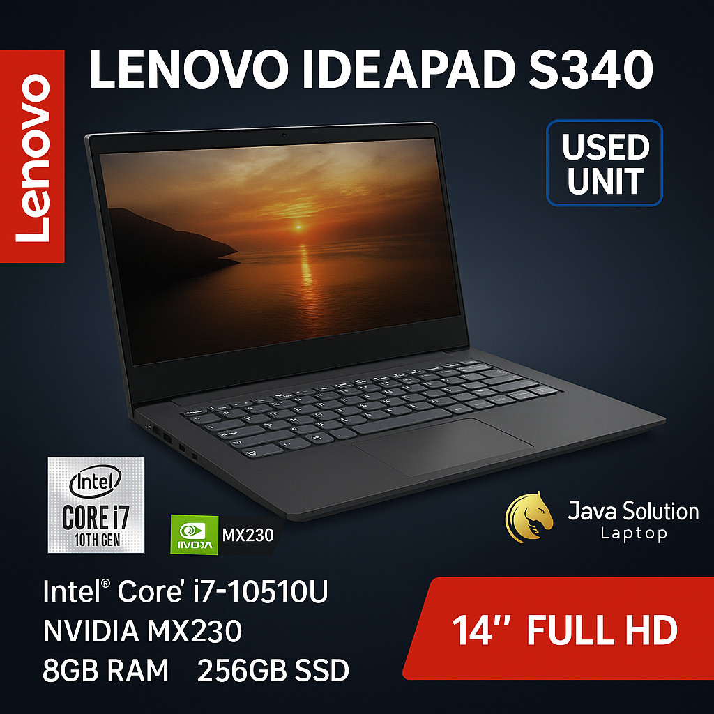 Laptop Lenovo IdeaPad S340 Core i7-10510U NVIDIA MX230 RAM 8GB SSD 256GB | Laptop Tipis Stylish
