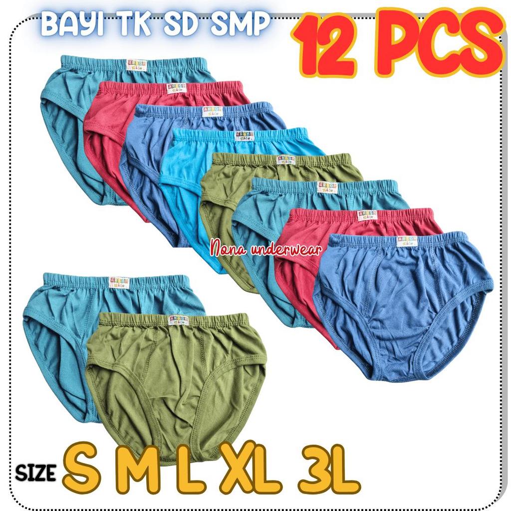 12 PCS CD ANAK LAKI-LAKI KATUN LABEL CELANA DALAM BAYI TK SD SMP CD ANAK COWOK