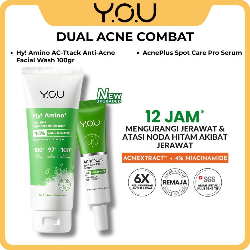 YOU Acne Bundle 2 in 1 Hy Amino anti acne Facial Wash + YOU Acneplus Triple Action Spotcare Skincare