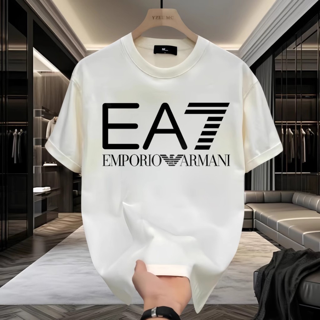 (COD) COD kaos pria Kaos Oblong Pria Ukuran Besar 100% Katun, Gaya Kasual Emporio Armani EA7 dengan 