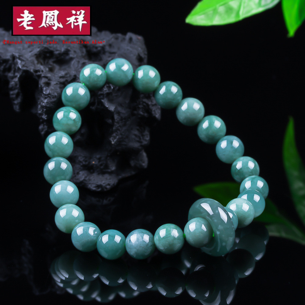 [Dengan Sertifikat] Asli Sebuah batu giok, cincin air biru mengalir manik-manik bulat gelang 8mm.