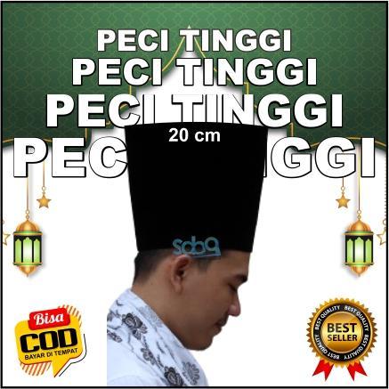 Peci Songkok Kopiah Hitam Tinggi 20 30 50cm - Peci  Hitam Madura - Peci Songkok Nasional - 20CM, 5