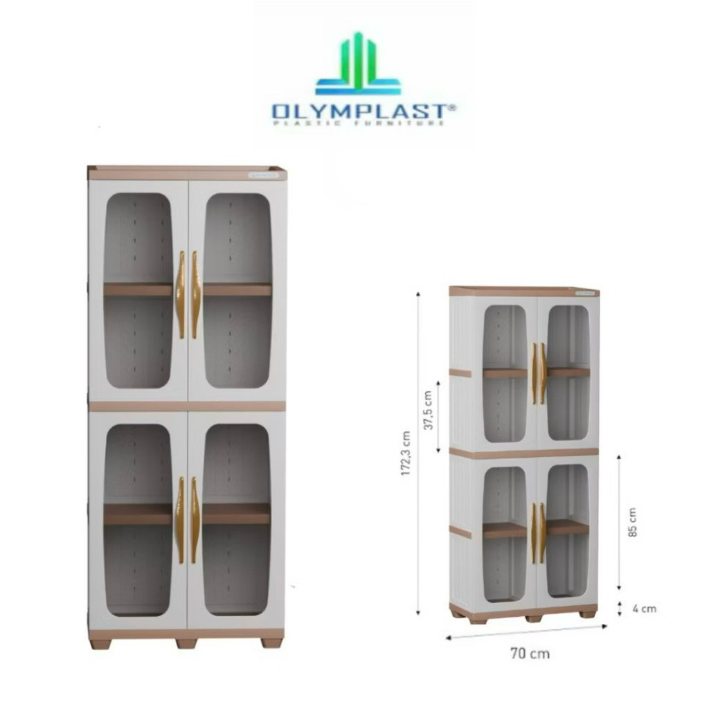 BCO 4K LUXURY Olymplast - Lemari Plastik Multifungsi 4 Pintu Kaca / Lemari Serbaguna Minimalis / Rak