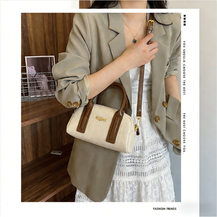 Tas Selempang Wanita Model Retro Tas Tangan Minimalis Perkotaan Kecil Bahan PU Warna Khaki Hitam Cok