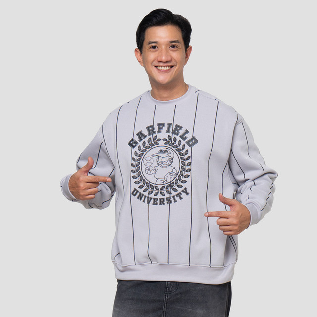 Nevada Garfield With Stripe Print Varsity Boxy Fit Sweater Pria 123543667