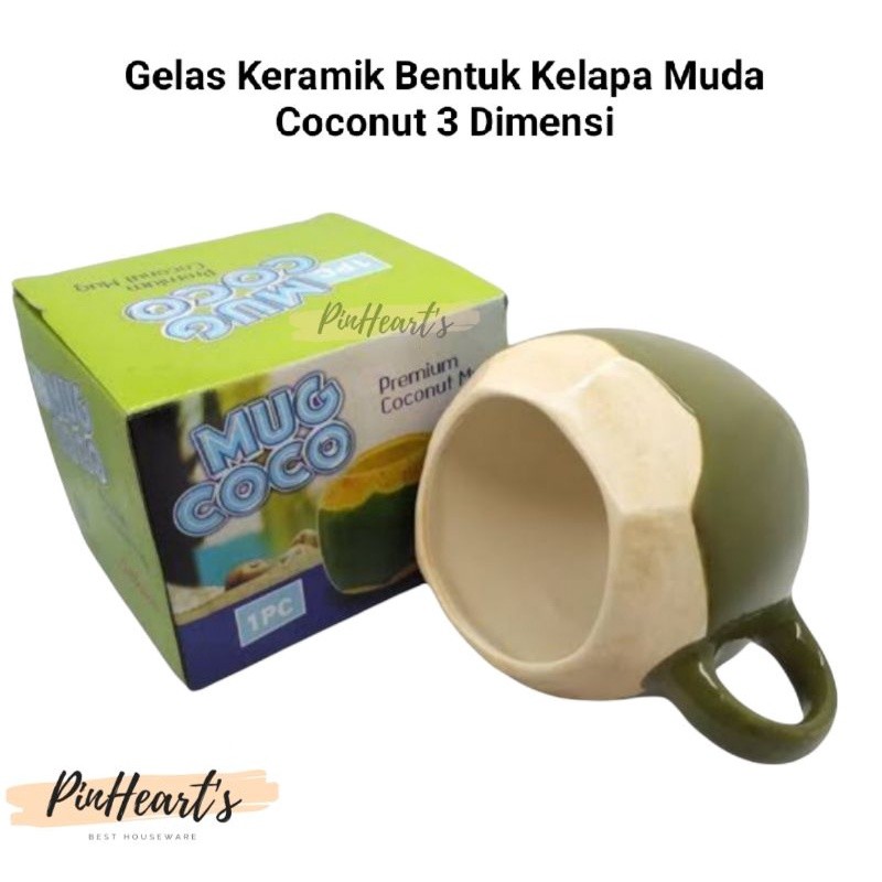 MUG / GELAS KERAMIK KELAPA MUDA COCONUT MODEL 3 DIMENSI | MUG KERAMIK