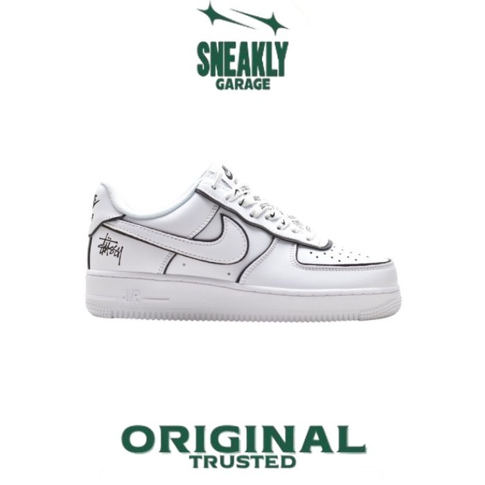 Sepatu Nike Air Force 1 Low Stussy White Grey Reflective  Sneakers Unisex