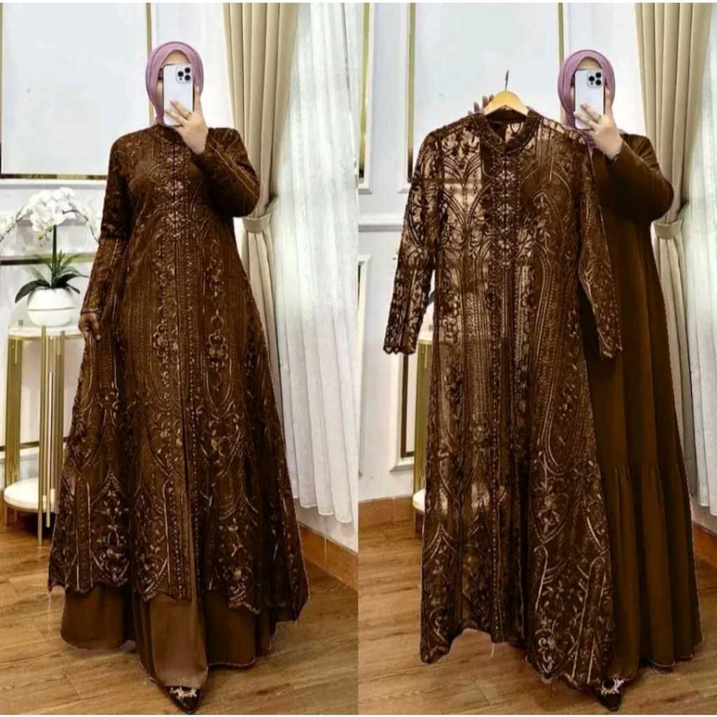 SETRAMALL    Gamis lebaran 2026 model gamis terbaru Selina dress brokat ceruty mewah elegan terbaru 