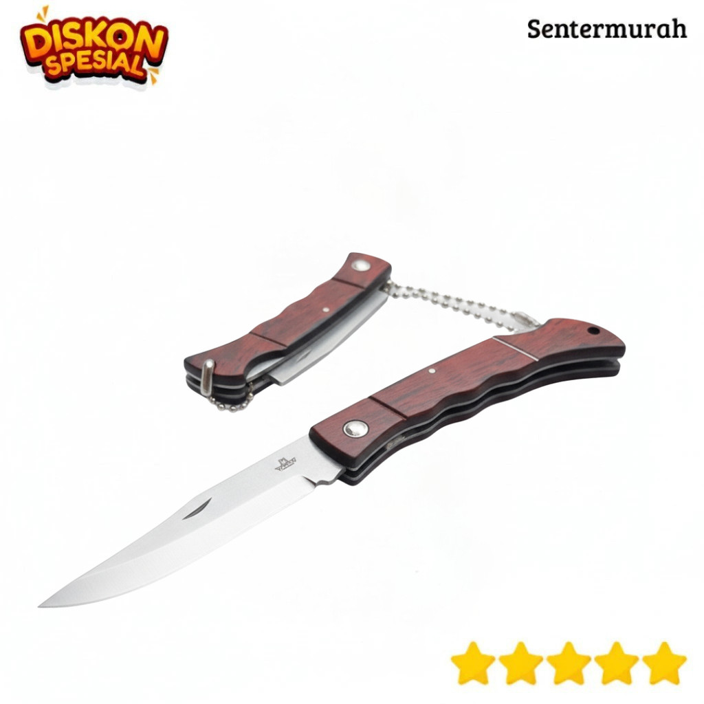 Pisau Lipat Camping Hunting Survival Kit Motif Kayu Klasik
