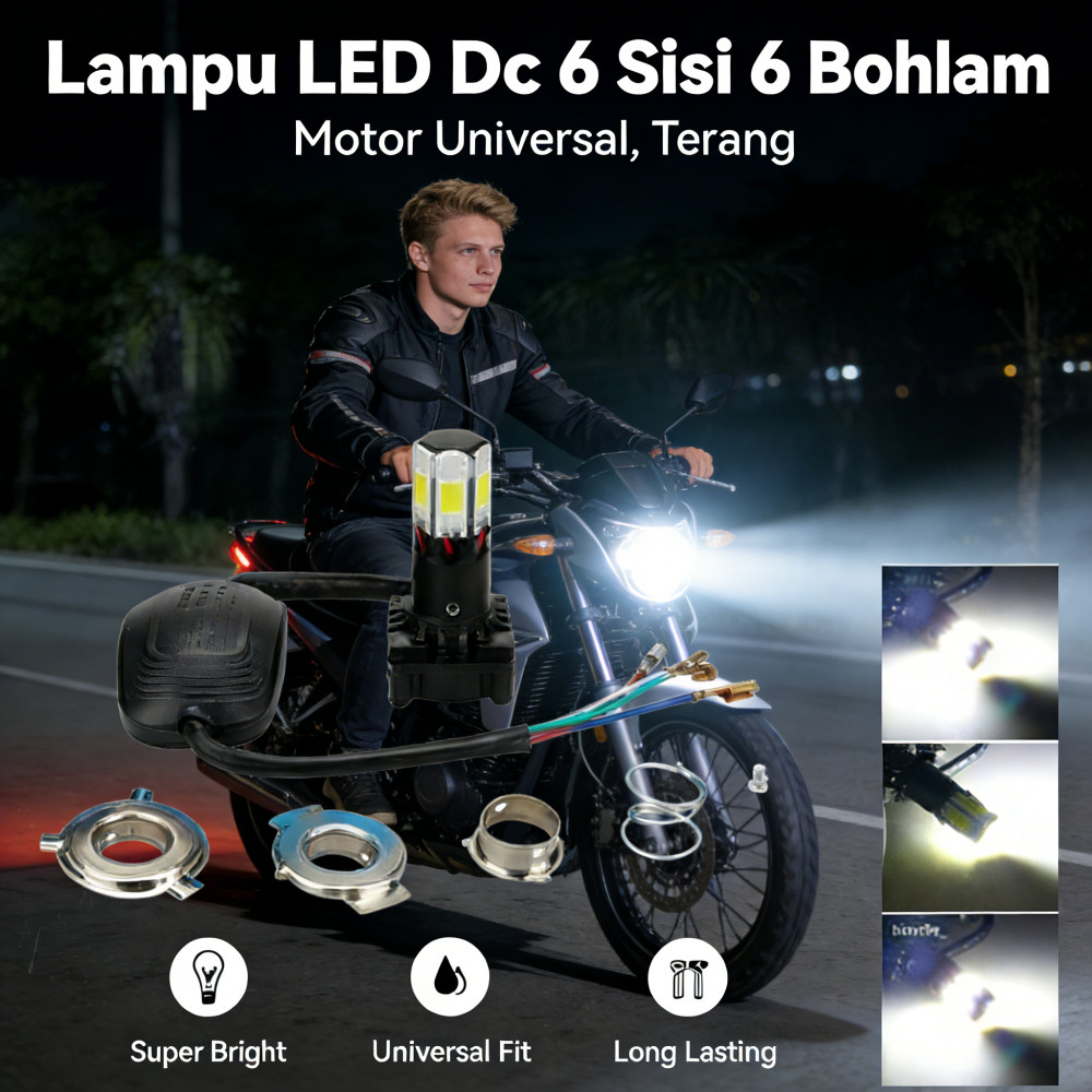 Motor 6 Sisi Led Dc Lampu Utama Kipas Bohlam Ori 6 titik + Lampu Depan Universal Depan 6 Sisi 6 titi