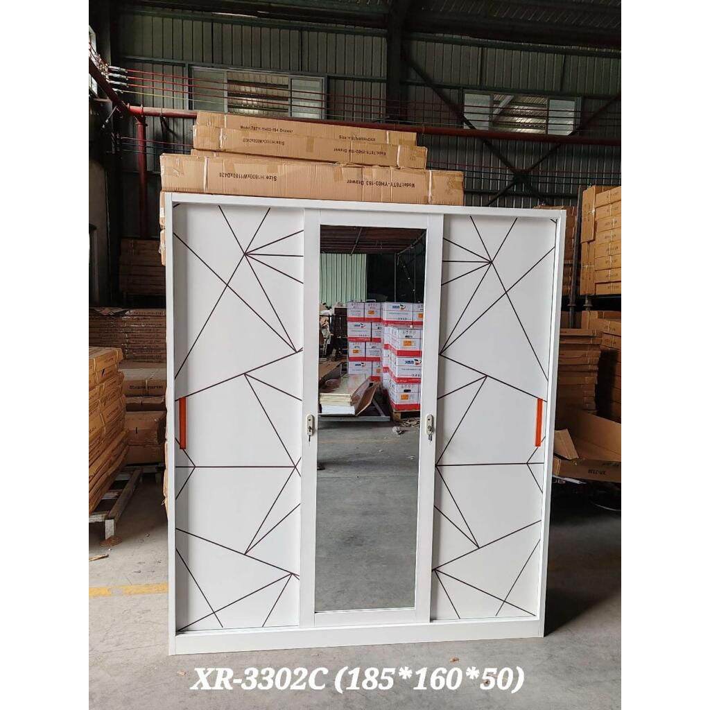 Lemari Baju Besi Sliding- Lemari Baju 3 Pintu XR-3302C- Lemari Baju Besi Jumbo- Lemari Sliding Baju 