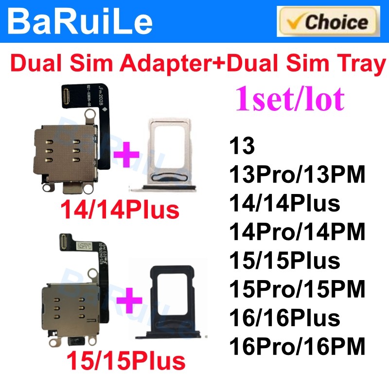 1set Dual Sim Card Reader Flex Cable for iPhone 13 14 Pro Max 15 16 Plus Dual Sim Tray Slot Nano Con