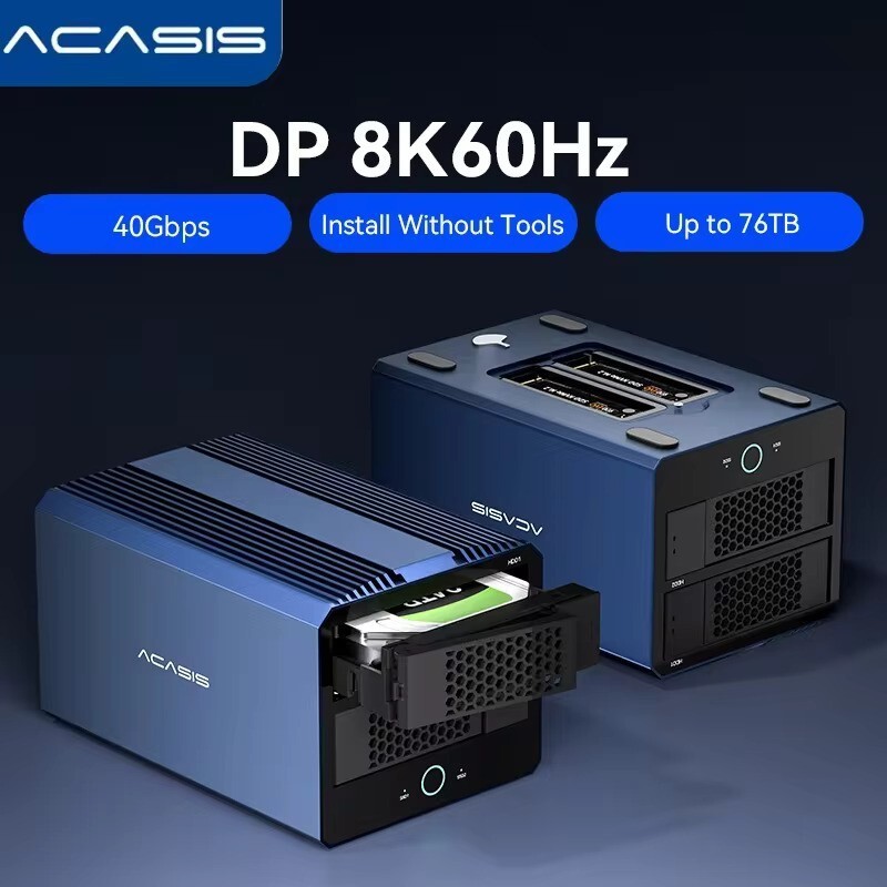 Acasis 40Gbps 4-Bay Hybrid HDD NVMe Enclosure (2 HDD + 2 SSD)